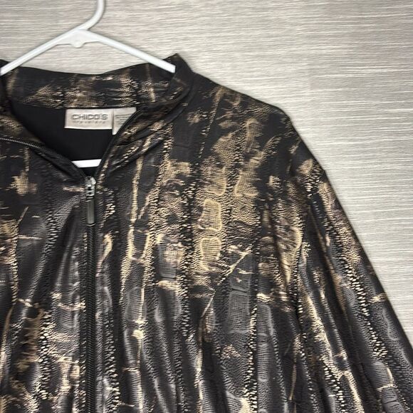 Chico’s Travelers Full Zip Black and Gold Metallic Snake Skin Jacket Size 2 - Picture 4 of 9